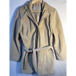 Wilsons Leather Maxima Suede Coat Womens XL Beige Belted Leather Jacket